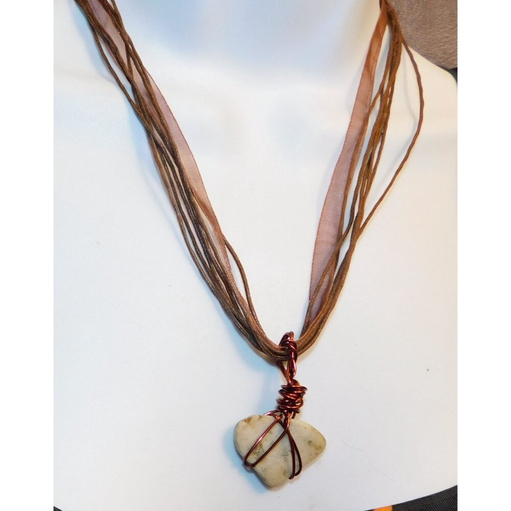 Handmade Wire Wrapped Stone Pendant Necklace